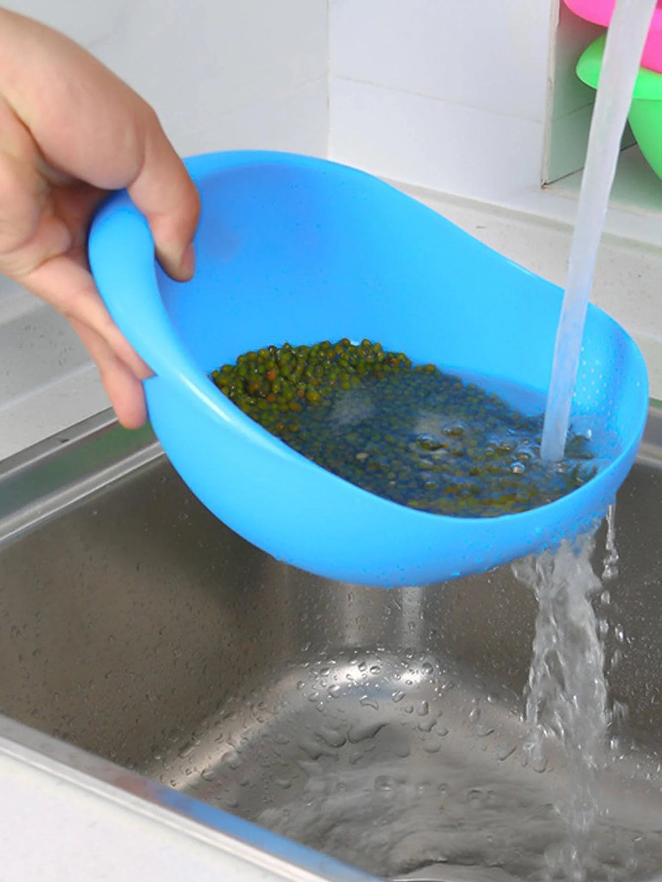 Magic Rice Washing Bowl with Fine Drain Sieve Non-Leak Kitchen Basin for Rice, Grains & Vegetables