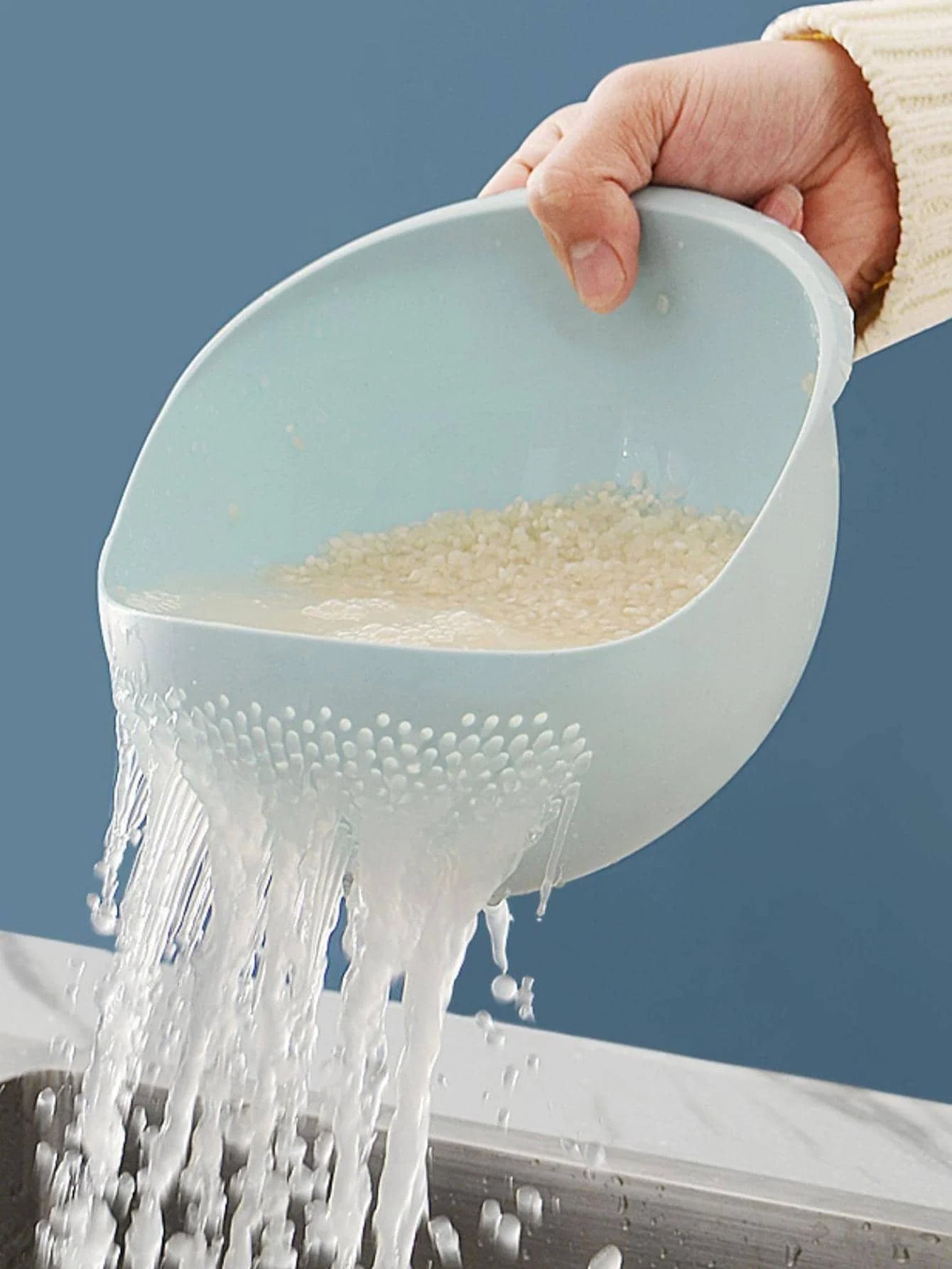 Magic Rice Washing Bowl with Fine Drain Sieve Non-Leak Kitchen Basin for Rice, Grains & Vegetables