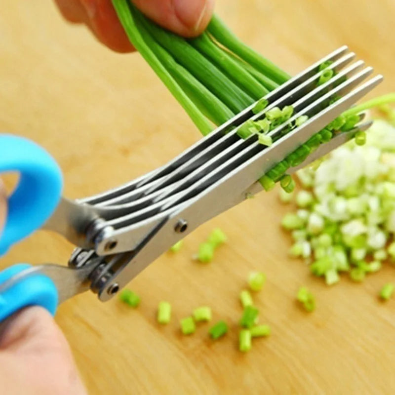 Multi Layer Kitchen Herb Scissors Stainless Steel Vegetable Cutter for Scallions, Spices & More