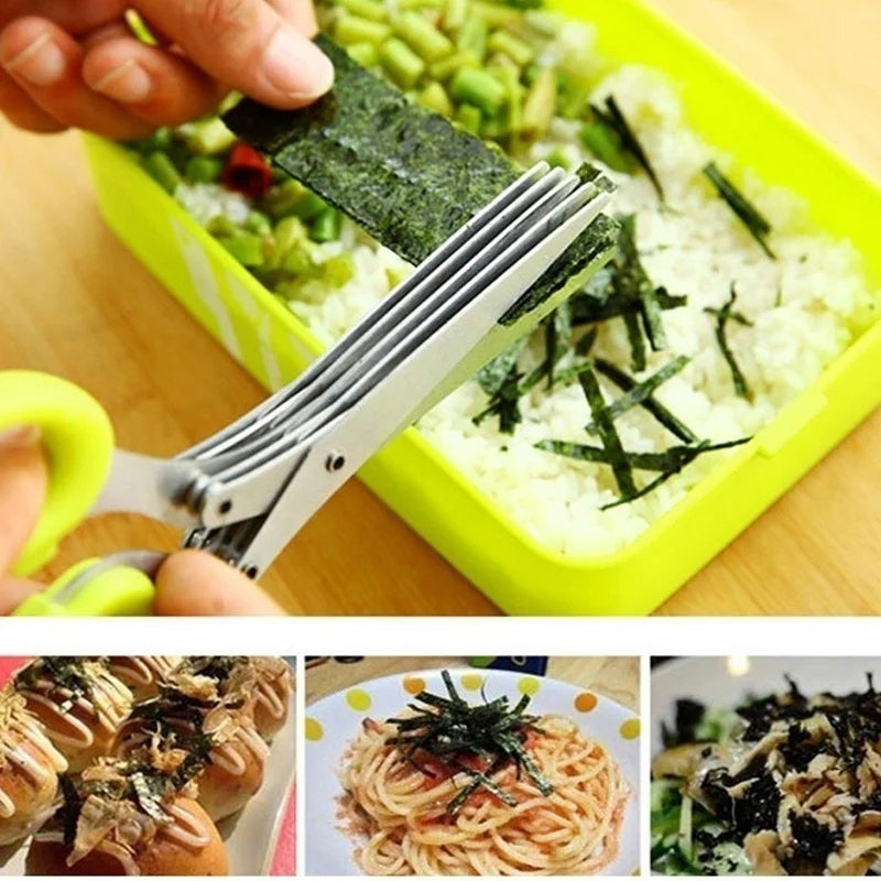 Multi Layer Kitchen Herb Scissors Stainless Steel Vegetable Cutter for Scallions, Spices & More