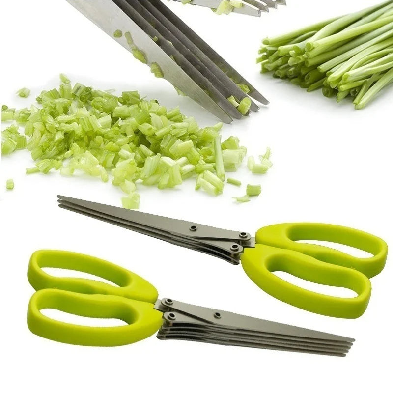 Multi Layer Kitchen Herb Scissors Stainless Steel Vegetable Cutter for Scallions, Spices & More