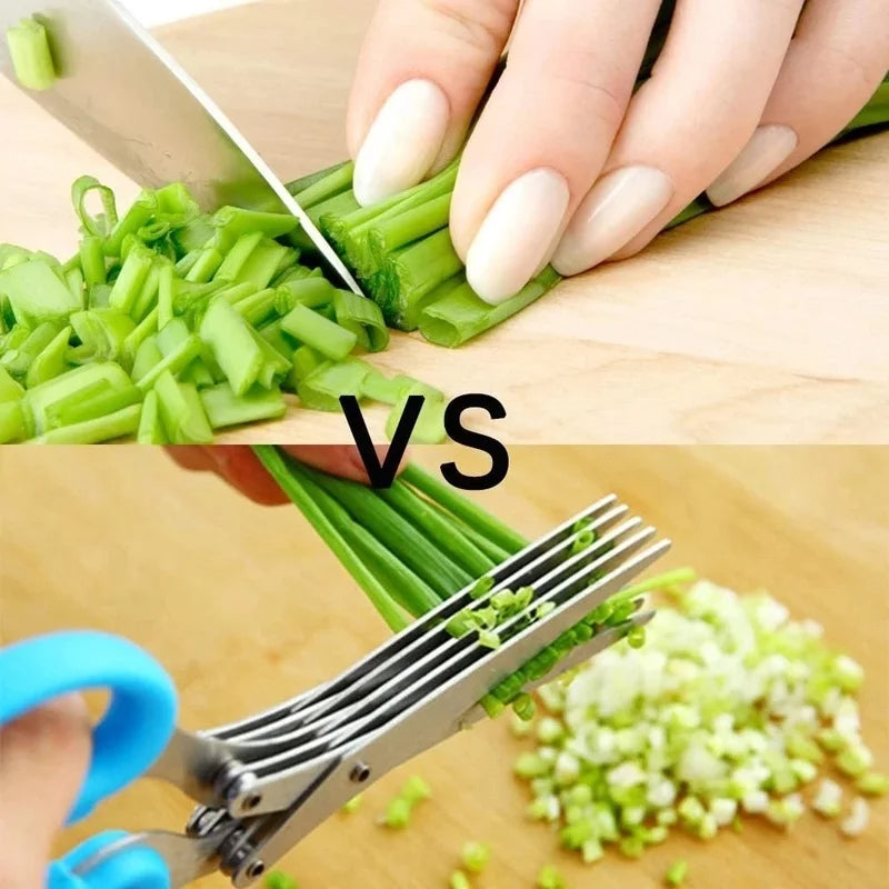 Multi Layer Kitchen Herb Scissors Stainless Steel Vegetable Cutter for Scallions, Spices & More
