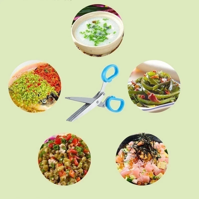 Multi Layer Kitchen Herb Scissors Stainless Steel Vegetable Cutter for Scallions, Spices & More