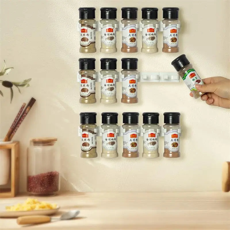 2PCS Wall-Mounted Kitchen Spice Jar Rack Adhesive Grey Plastic Holder for Seasoning Bottles & Storage