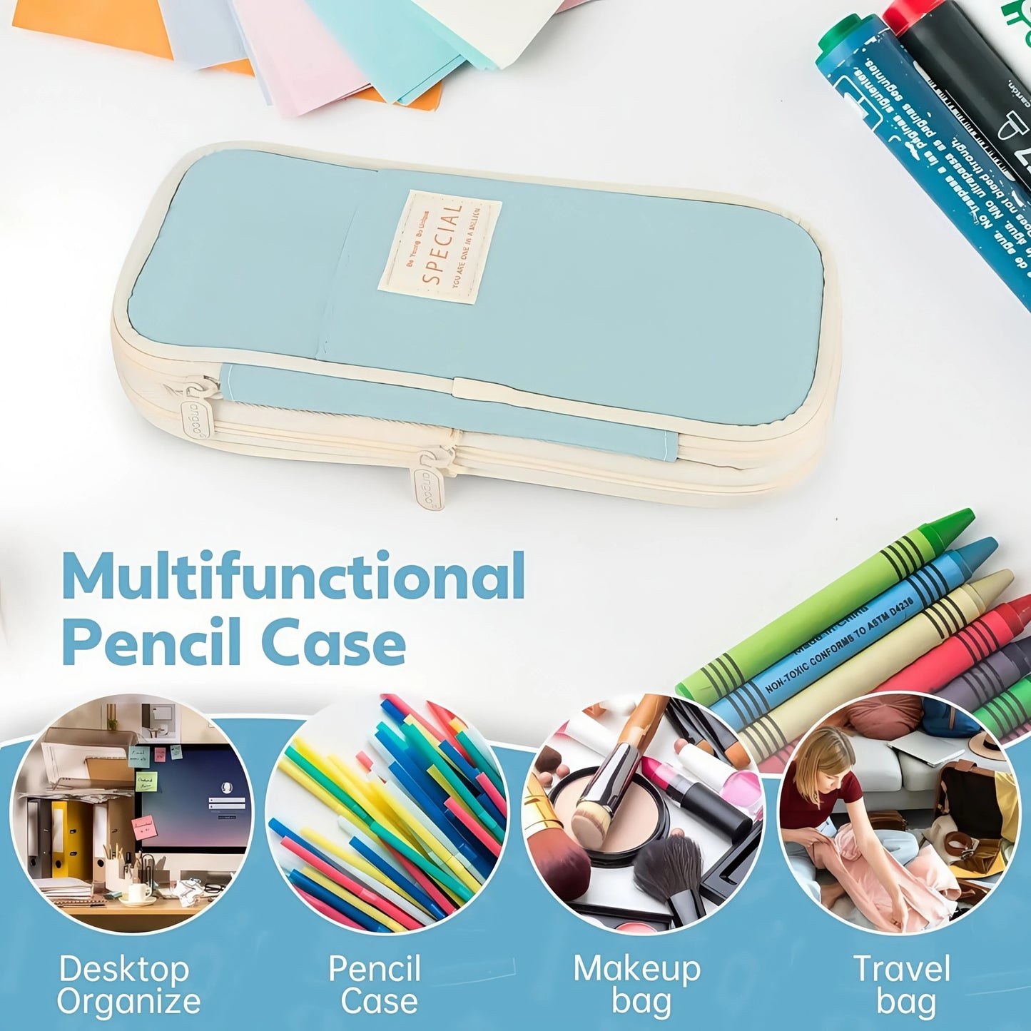 Large Capacity Aesthetic Pencil Case Portable Pencil Bag for School & Office Supplies Storage