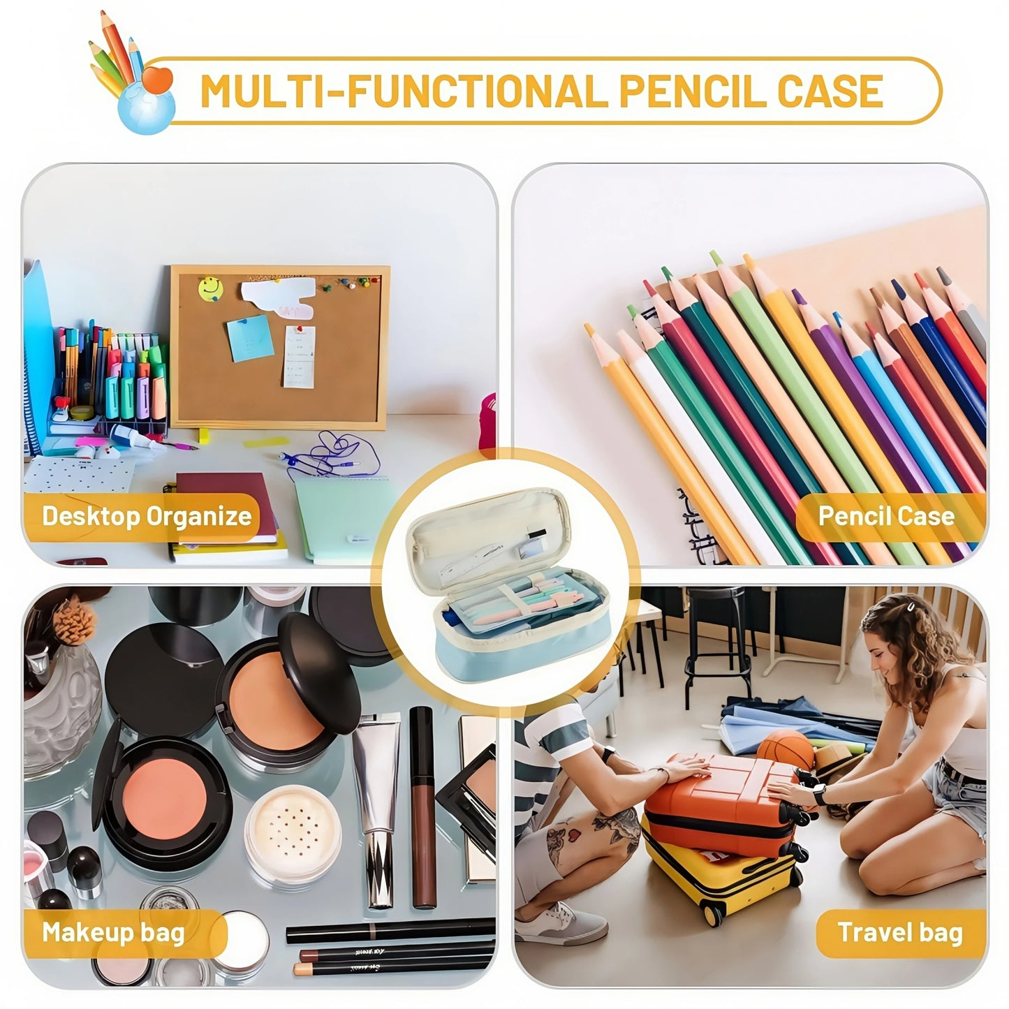 Large Capacity Aesthetic Pencil Case Portable Pencil Bag for School & Office Supplies Storage
