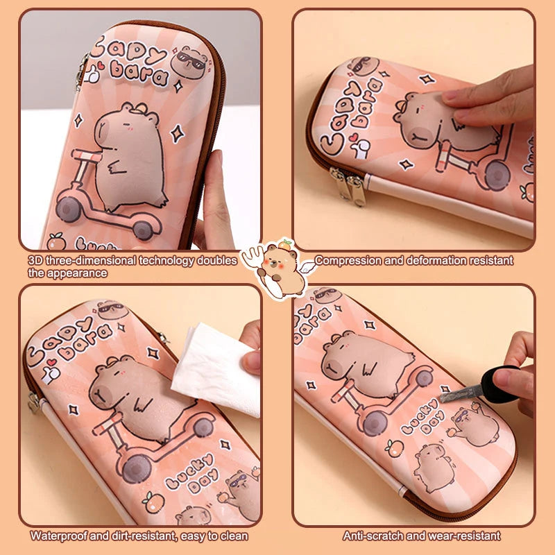 3D Capybara Pencil Case Drop Resistant, Waterproof, Large Capacity Multifunctional Pen Pouch for Students