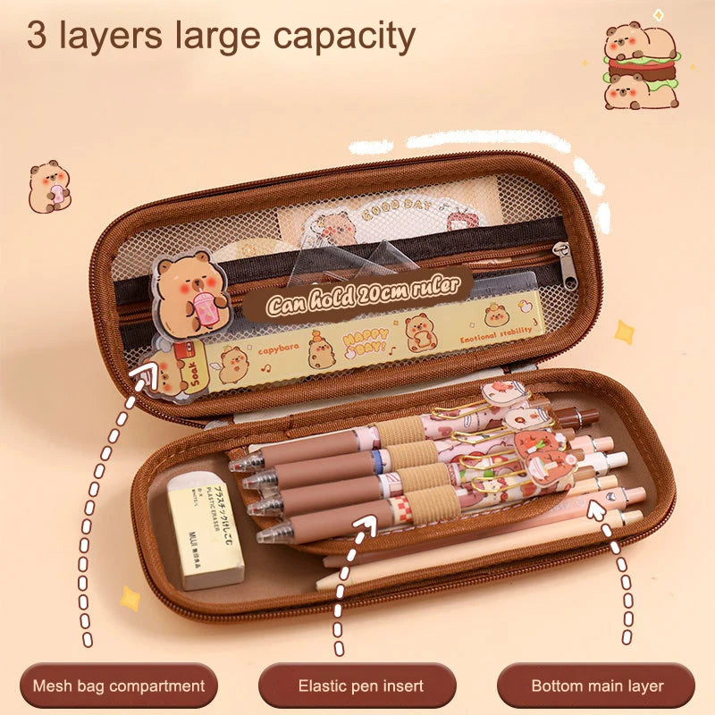 3D Capybara Pencil Case Drop Resistant, Waterproof, Large Capacity Multifunctional Pen Pouch for Students