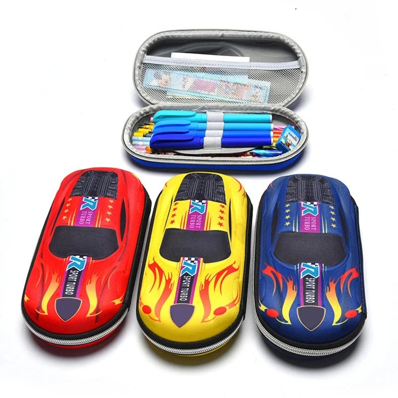 3D Racing Car Pencil Case Cartoon EVA PU Stationery Box for Kids & School Supplies