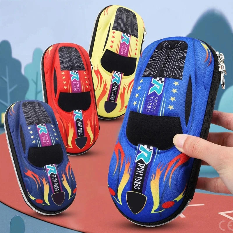 3D Racing Car Pencil Case Cartoon EVA PU Stationery Box for Kids & School Supplies