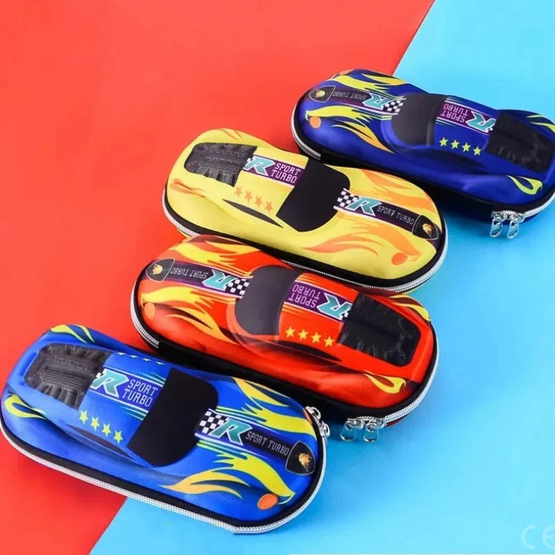 3D Racing Car Pencil Case Cartoon EVA PU Stationery Box for Kids & School Supplies