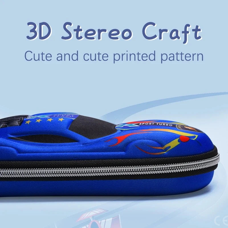 3D Racing Car Pencil Case Cartoon EVA PU Stationery Box for Kids & School Supplies