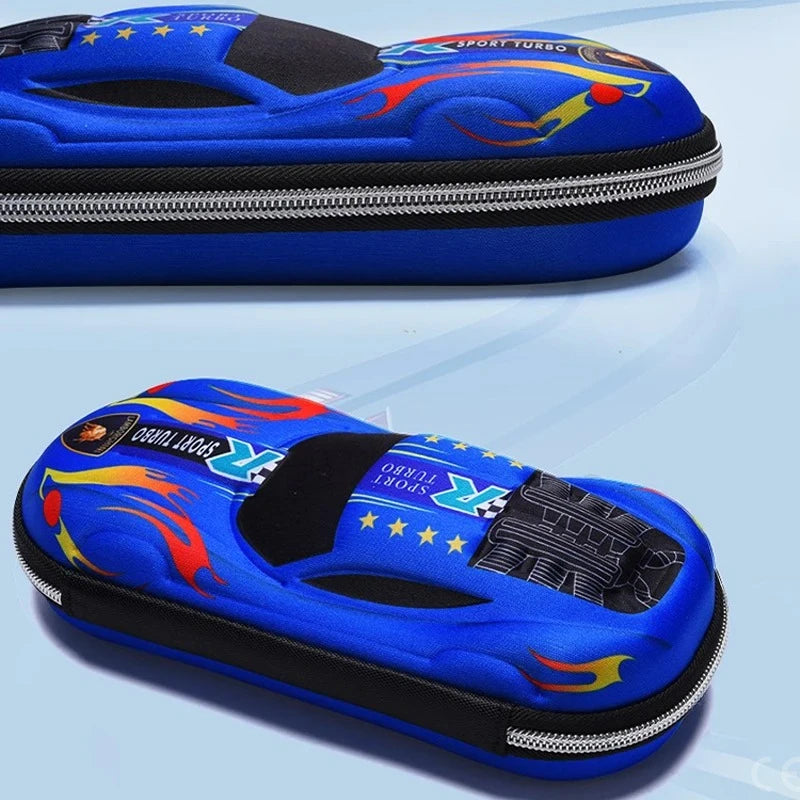 3D Racing Car Pencil Case Cartoon EVA PU Stationery Box for Kids & School Supplies