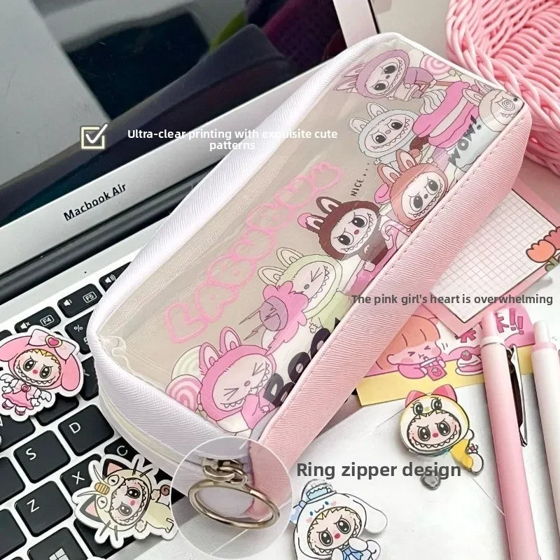 Hot Selling Transparent Cartoon Pencil Case Large Capacity Stationery Storage Bag for School & Gifts