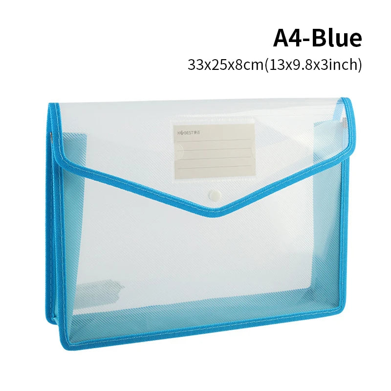 Large Capacity Waterproof Transparent A4 File Folder Press Button Plastic Document Storage Bag for Office & School