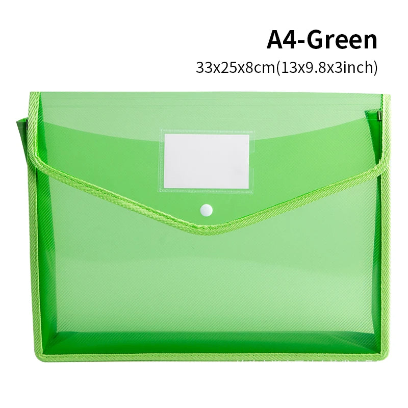 Large Capacity Waterproof Transparent A4 File Folder Press Button Plastic Document Storage Bag for Office & School