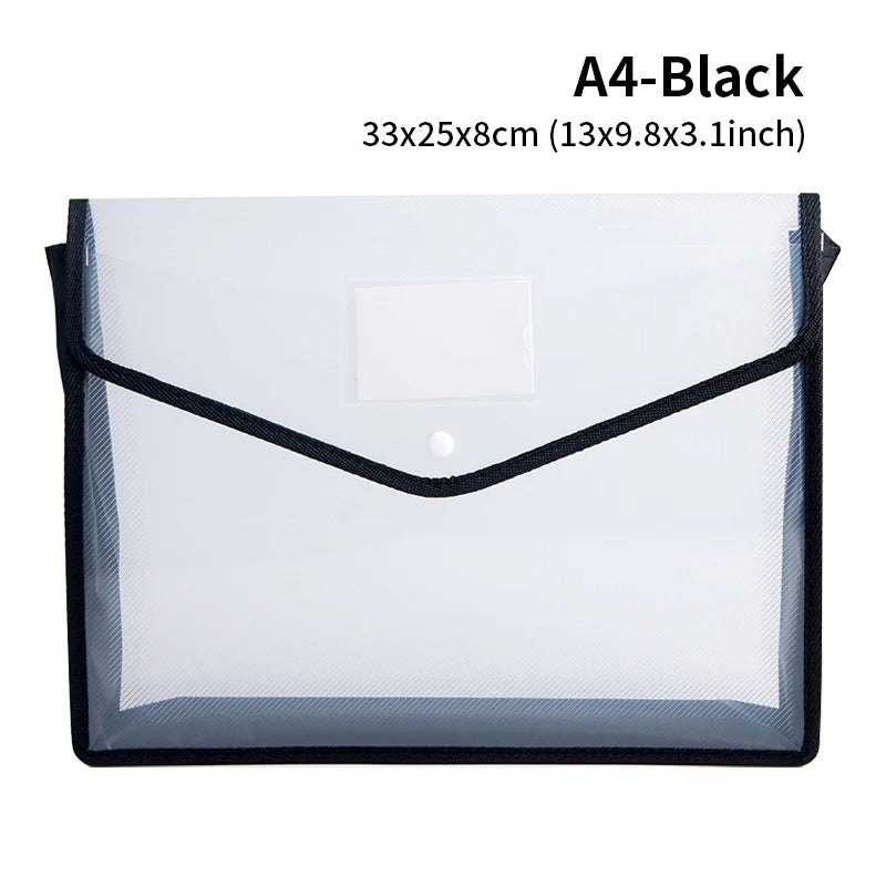 Large Capacity Waterproof Transparent A4 File Folder Press Button Plastic Document Storage Bag for Office & School