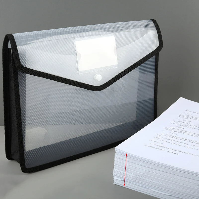 Large Capacity Waterproof Transparent A4 File Folder Press Button Plastic Document Storage Bag for Office & School