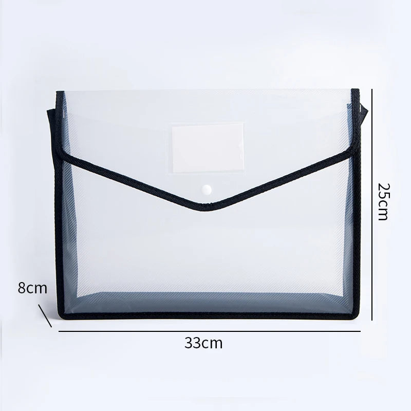 Large Capacity Waterproof Transparent A4 File Folder Press Button Plastic Document Storage Bag for Office & School