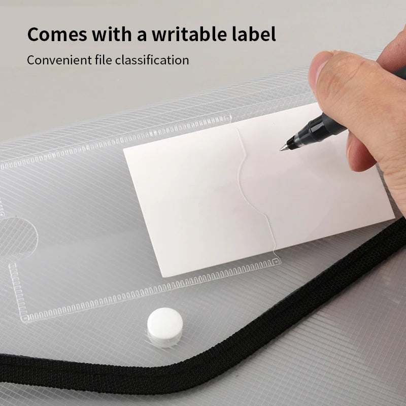 Large Capacity Waterproof Transparent A4 File Folder Press Button Plastic Document Storage Bag for Office & School