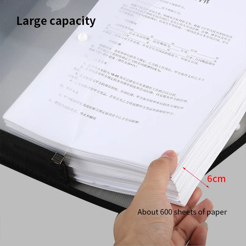 Large Capacity Waterproof Transparent A4 File Folder Press Button Plastic Document Storage Bag for Office & School