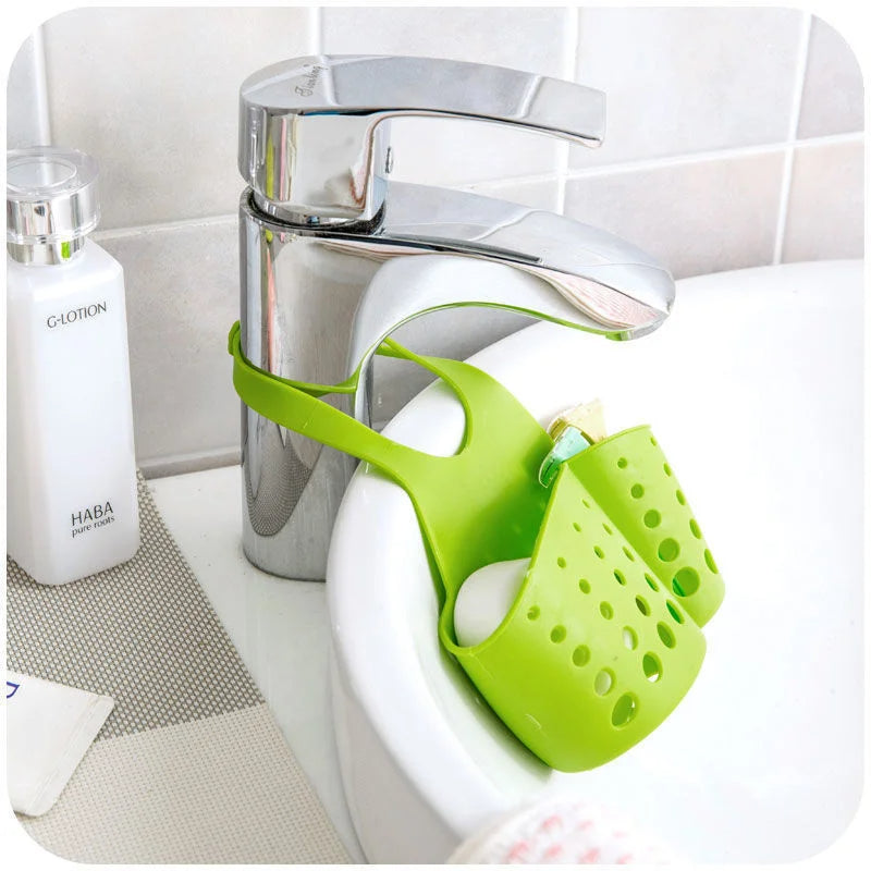 Adjustable Kitchen Sink Drain Basket Hanging Soap & Sponge Holder for Home Storage