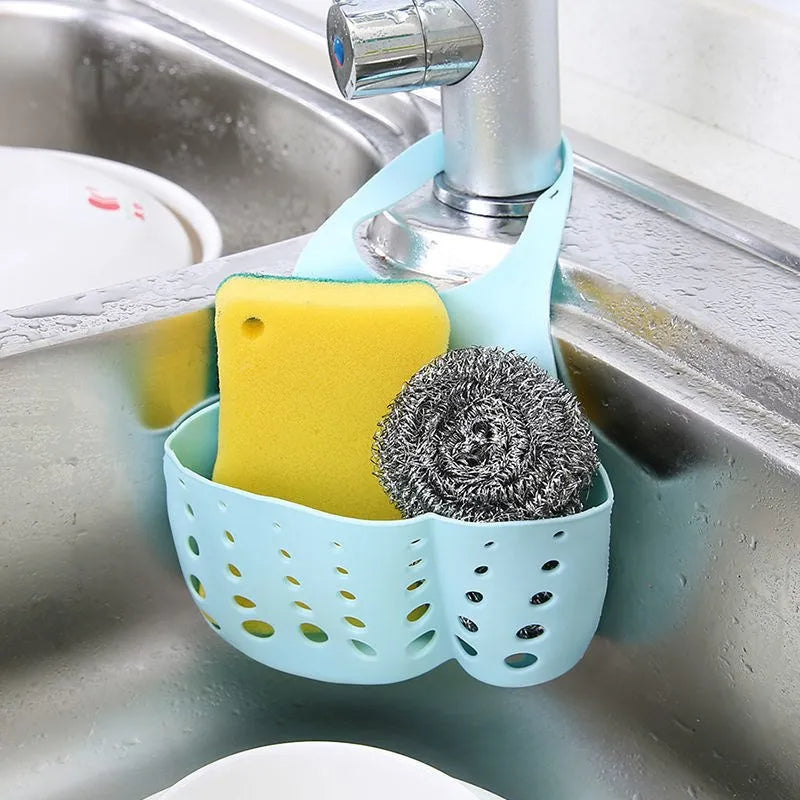 Adjustable Kitchen Sink Drain Basket Hanging Soap & Sponge Holder for Home Storage