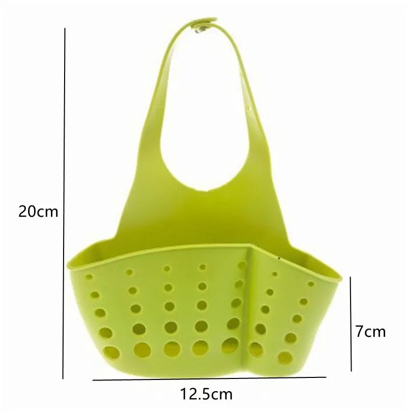 Adjustable Kitchen Sink Drain Basket Hanging Soap & Sponge Holder for Home Storage