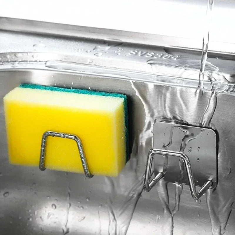 Stainless Steel Self-Adhesive Sponge Holder Wall-Mounted Sink Rack for Drying & Organizing Kitchen Sponges
