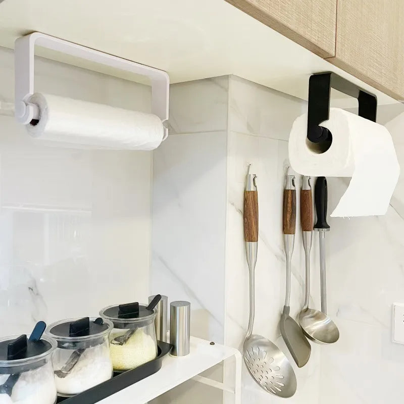 Adhesive Paper Towel Holder Wall-Mounted Tissue & Toilet Roll Dispenser for Kitchen or Bathroom Storage