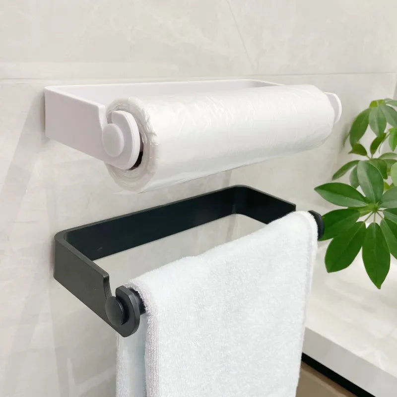 Adhesive Paper Towel Holder Wall-Mounted Tissue & Toilet Roll Dispenser for Kitchen or Bathroom Storage