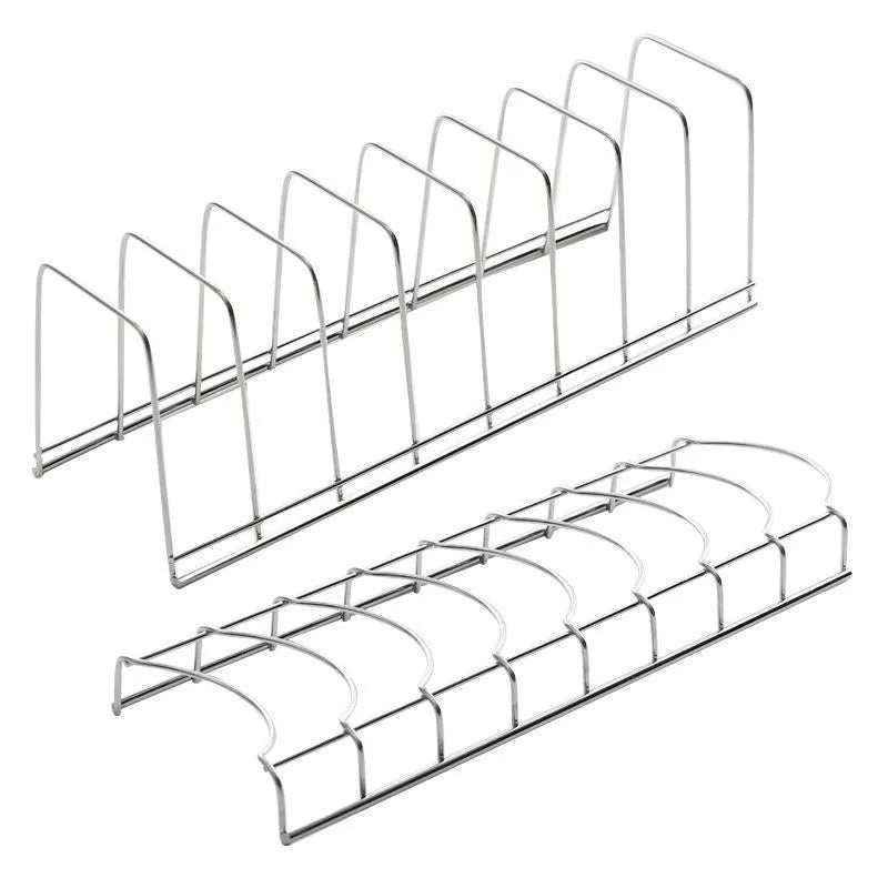Stainless Steel Dish Rack Kitchen Bowl & Plate Organizer with Pot Lid Holder for Home Cutlery Storage