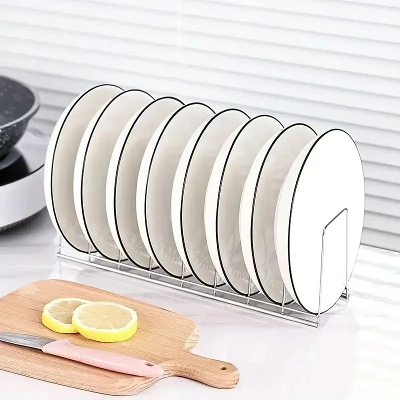 Stainless Steel Dish Rack Kitchen Bowl & Plate Organizer with Pot Lid Holder for Home Cutlery Storage
