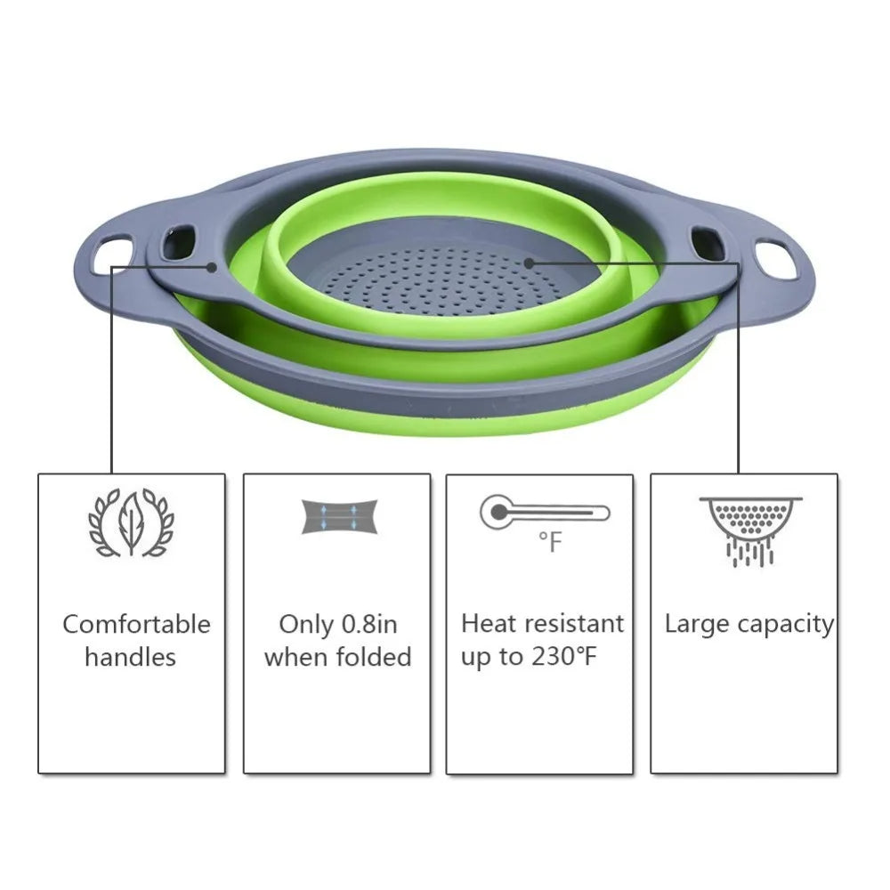 Round Folding Colander – BPA-Free Strainer for Fruits & Vegetables Space-Saving Drain Basket Dishwasher Safe