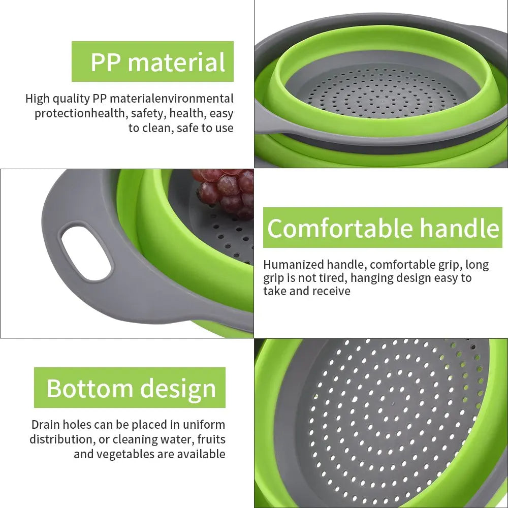 Round Folding Colander – BPA-Free Strainer for Fruits & Vegetables Space-Saving Drain Basket Dishwasher Safe
