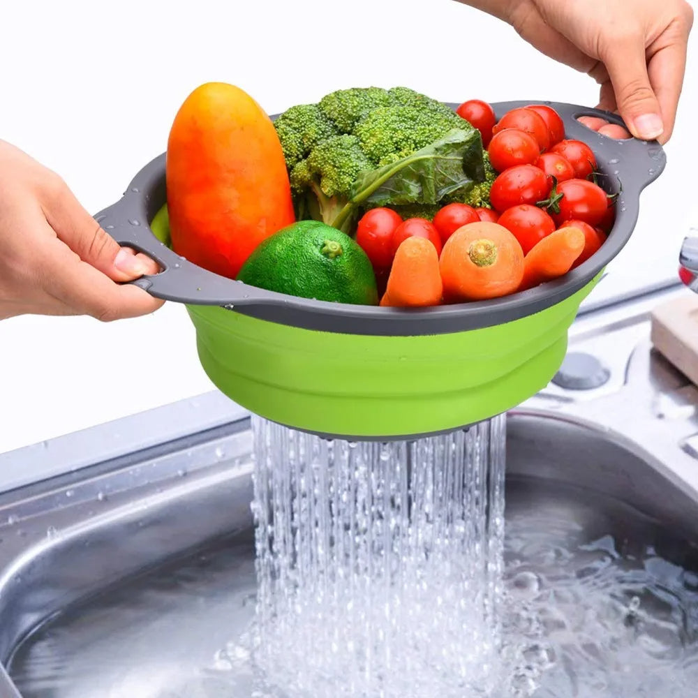 Round Folding Colander – BPA-Free Strainer for Fruits & Vegetables Space-Saving Drain Basket Dishwasher Safe