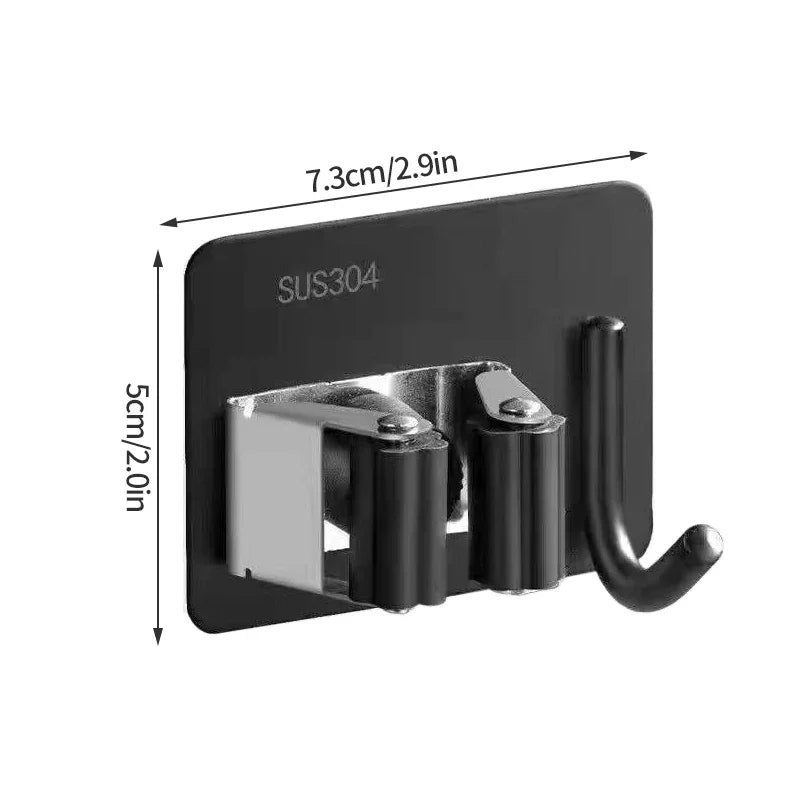 Wall-Mount Mop & Broom Holder – Stainless Steel Storage Hook for Kitchen & Bathroom Organization Heavy-Duty Wall Organizer Rack