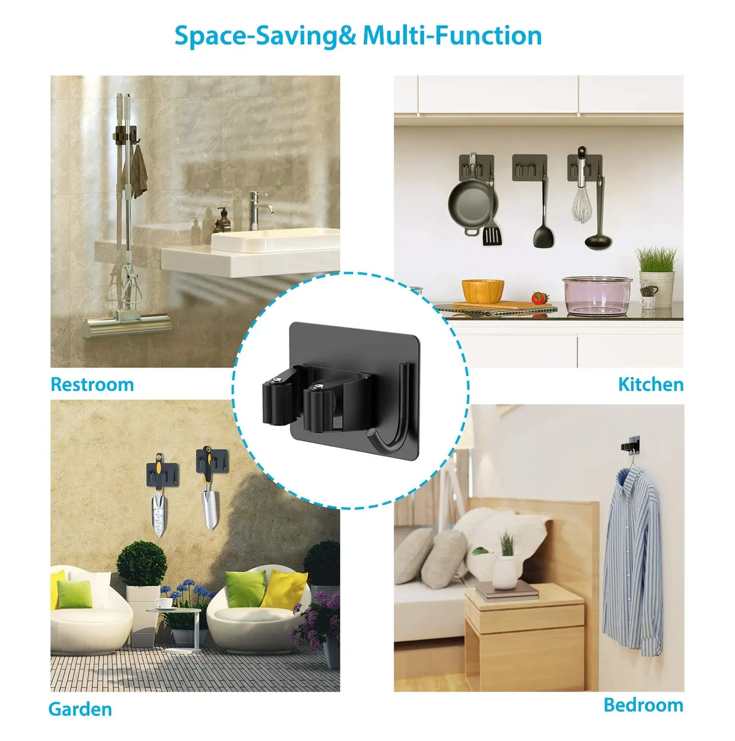 Wall-Mount Mop & Broom Holder – Stainless Steel Storage Hook for Kitchen & Bathroom Organization Heavy-Duty Wall Organizer Rack