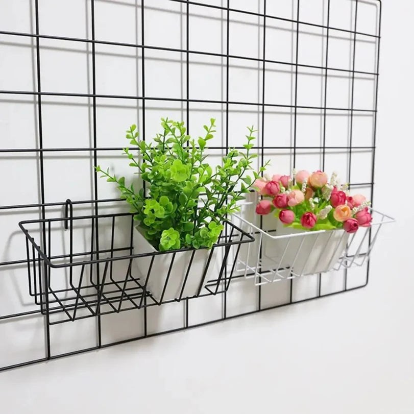 Multifunctional Wall-Mount Grid Panel Basket DIY Hanging Rack for Kitchen, Bathroom & Home Decor| Art & Storage Display Organizer