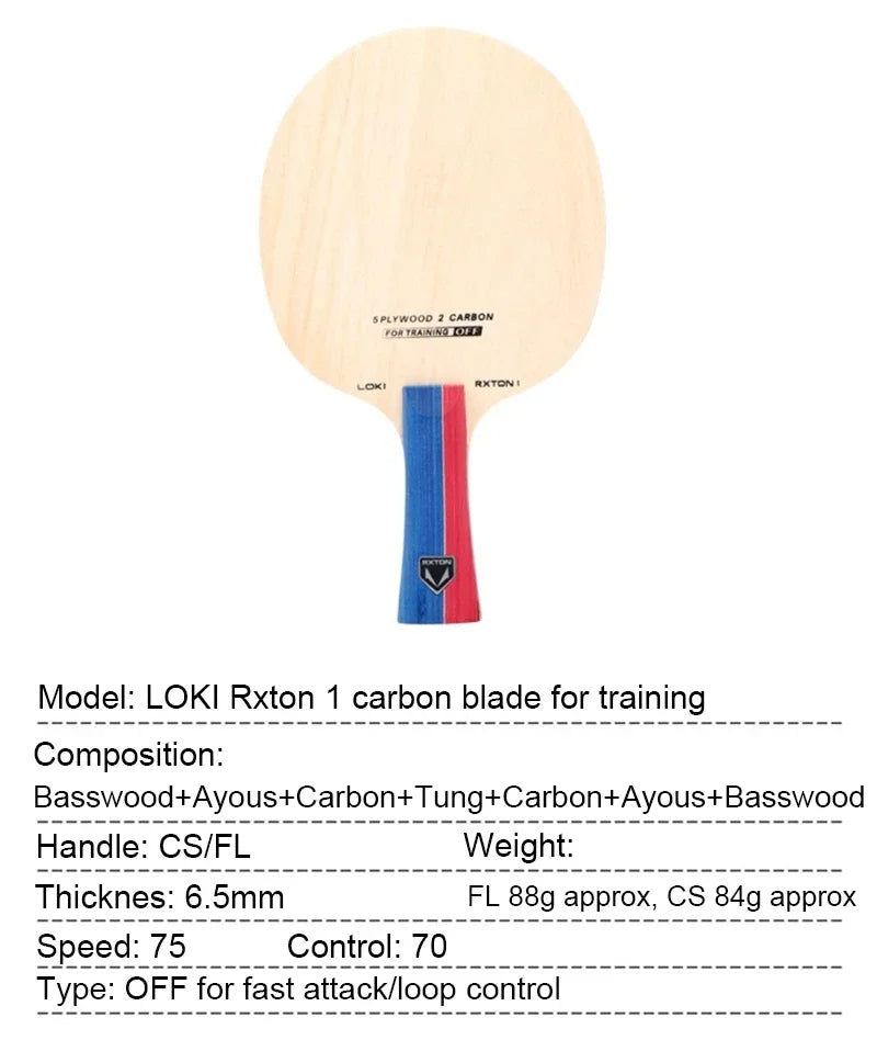 LOKI RXTON 1 Carbon Table Tennis Blade 7-Ply Offensive Racket for Club Training & Kids