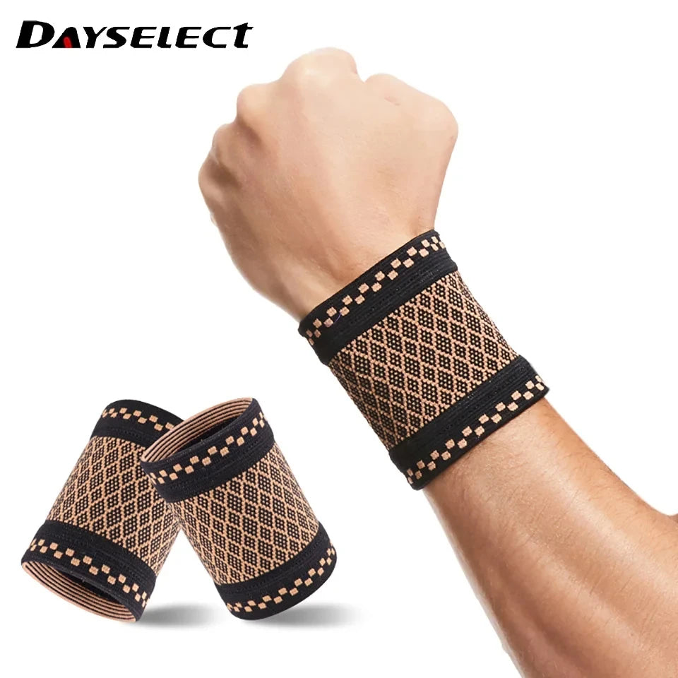 1 Pair Copper Compression Wrist Brace Elastic Knitted Support for Sports, Fitness & Pain Relief