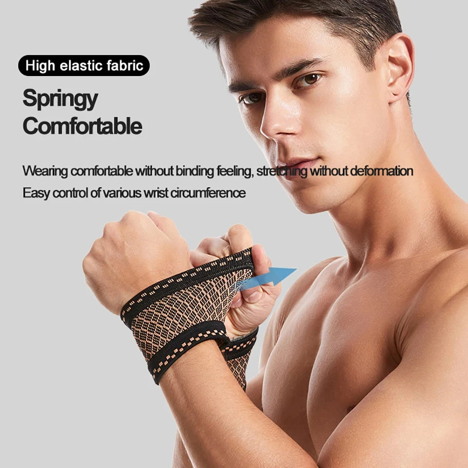 1 Pair Copper Compression Wrist Brace Elastic Knitted Support for Sports, Fitness & Pain Relief