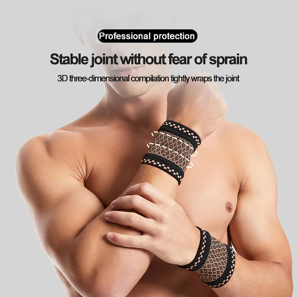 1 Pair Copper Compression Wrist Brace Elastic Knitted Support for Sports, Fitness & Pain Relief