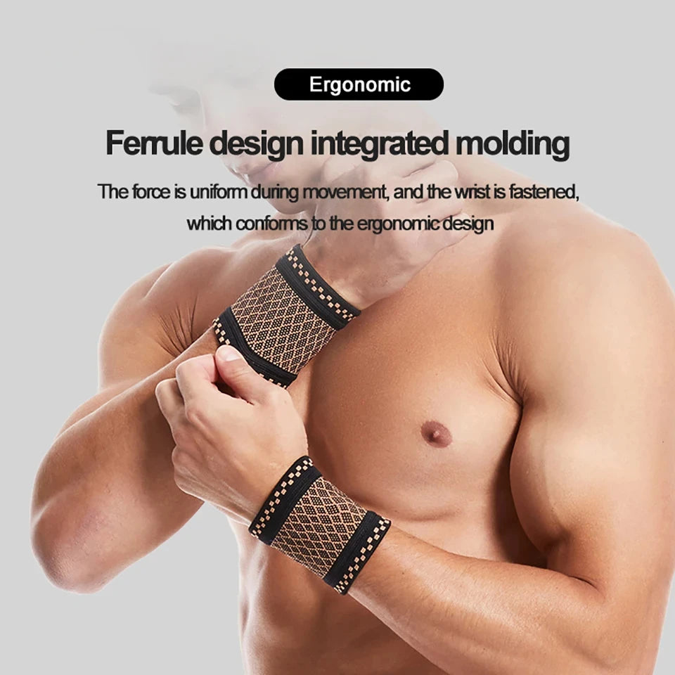 1 Pair Copper Compression Wrist Brace Elastic Knitted Support for Sports, Fitness & Pain Relief