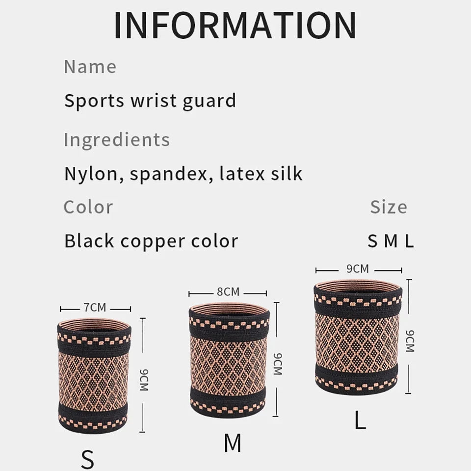 1 Pair Copper Compression Wrist Brace Elastic Knitted Support for Sports, Fitness & Pain Relief