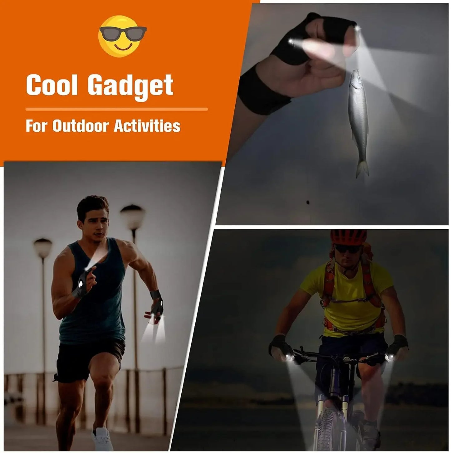 LED Flashlight Half-Finger Gloves Waterproof, Fingerless Light Gloves for Night Fishing, Cycling, Running & Outdoor Use (Unisex)