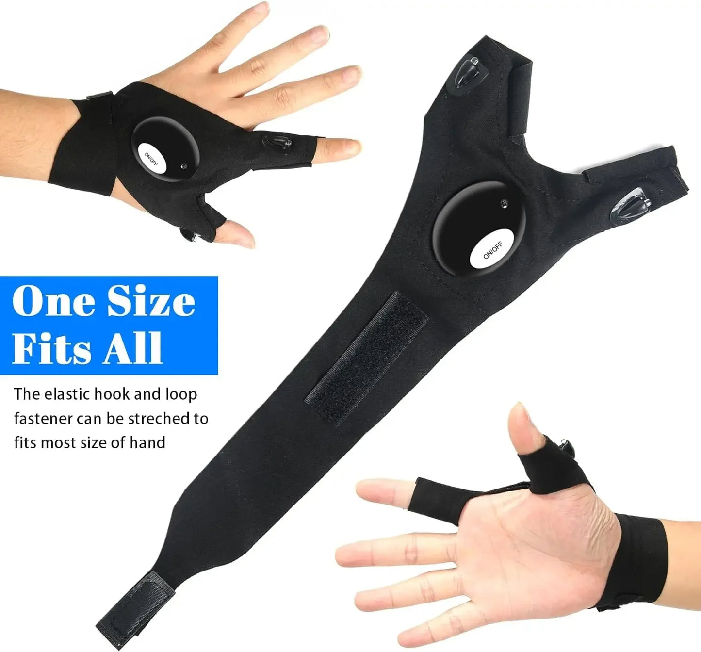 LED Flashlight Half-Finger Gloves Waterproof, Fingerless Light Gloves for Night Fishing, Cycling, Running & Outdoor Use (Unisex)