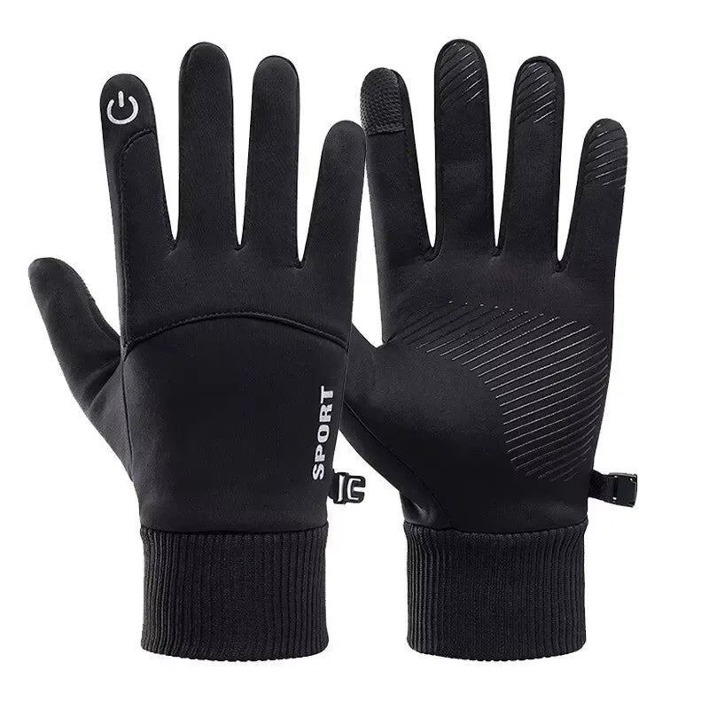 Winter Waterproof Touchscreen Gloves Full-Finger Fleece Outdoor Gloves (Unisex, Black)