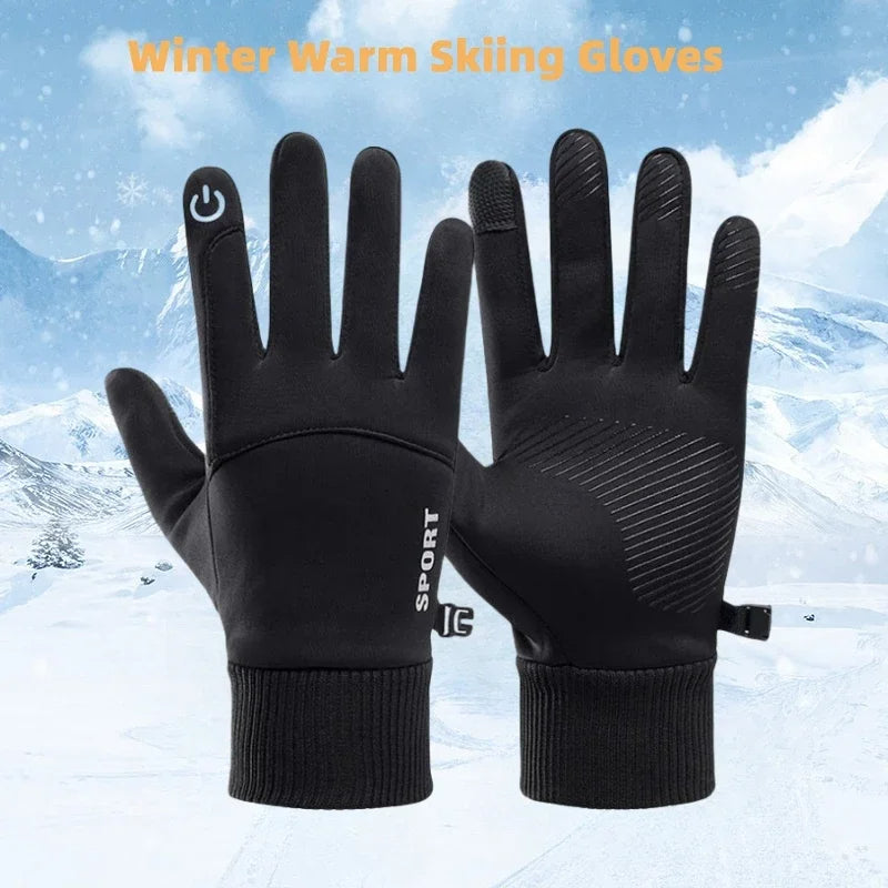 Winter Waterproof Touchscreen Gloves Full-Finger Fleece Outdoor Gloves (Unisex, Black)