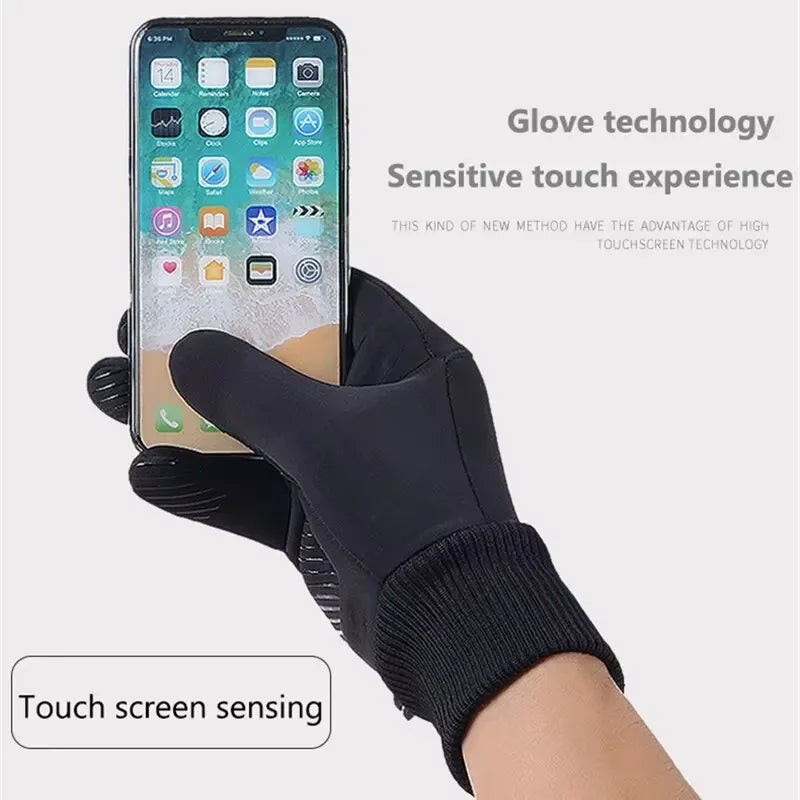 Winter Waterproof Touchscreen Gloves Full-Finger Fleece Outdoor Gloves (Unisex, Black)